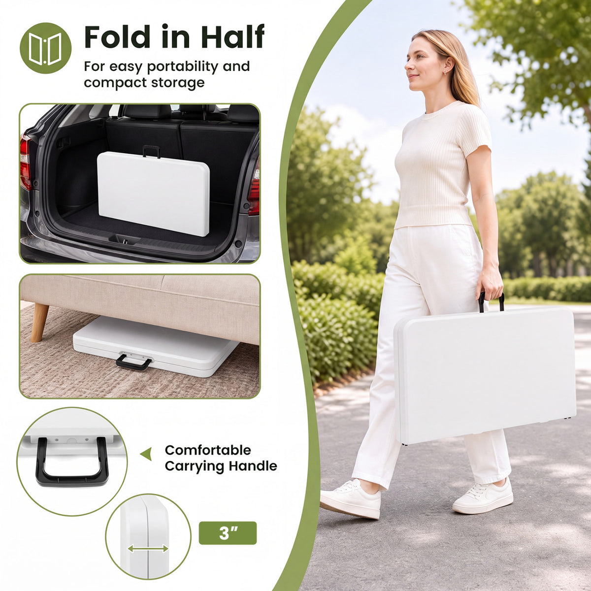 34 Inch Square Foldable Card Table with Carrying Handle-White view 8