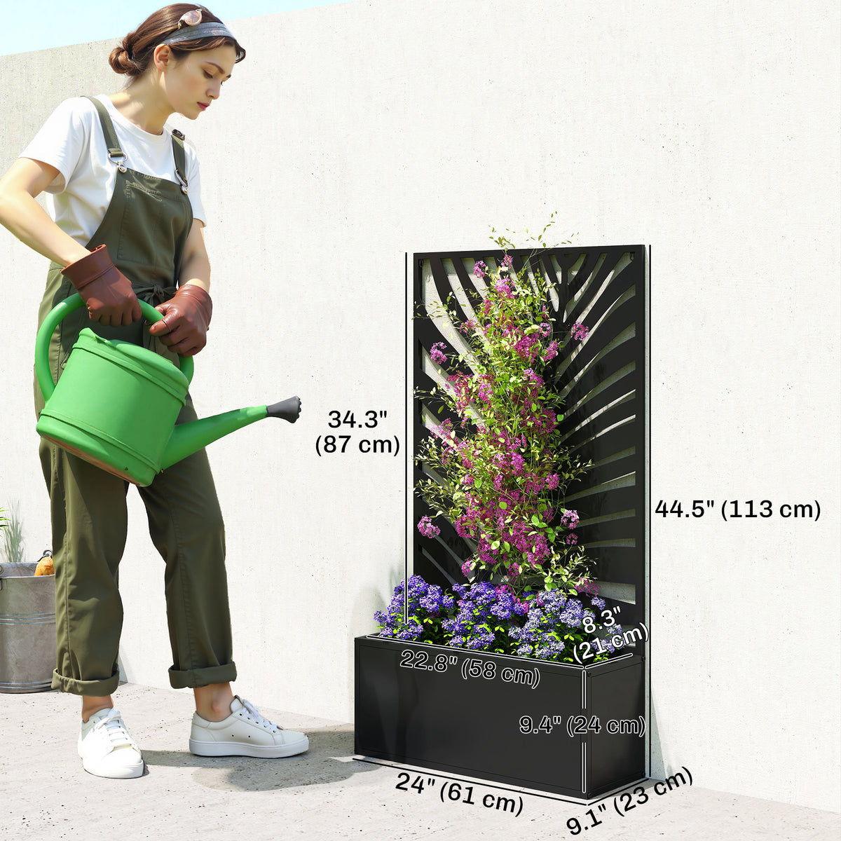 Metal Garden Bed with Trellis for Climbing Plants, Freestanding or Wall Mounted Flower Bed for Garden, Patio, Balcony