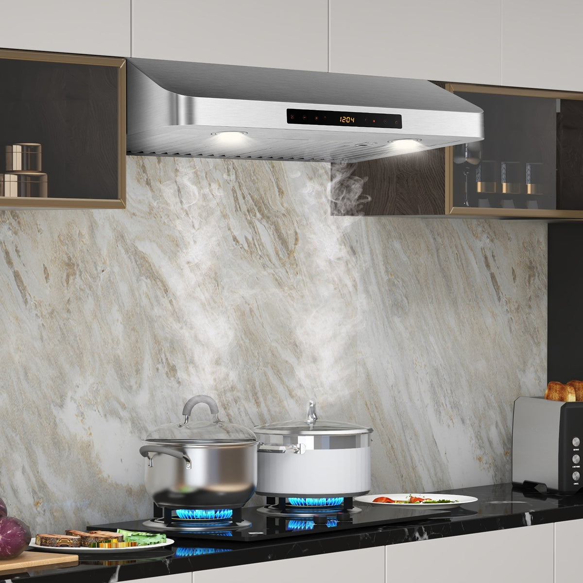 35.5/29.5 Inch Under Cabinet Range Hood 900 CFM Kitchen Vent with 4 Fan Speed-29.5 inches view 3