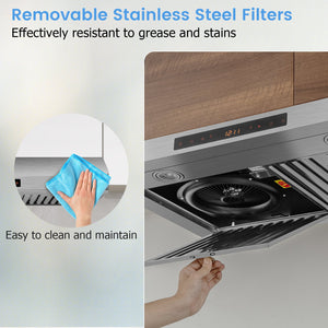 35.5/29.5 Inch Under Cabinet Range Hood 900 CFM Kitchen Vent with 4 Fan Speed-29.5 inches view 9