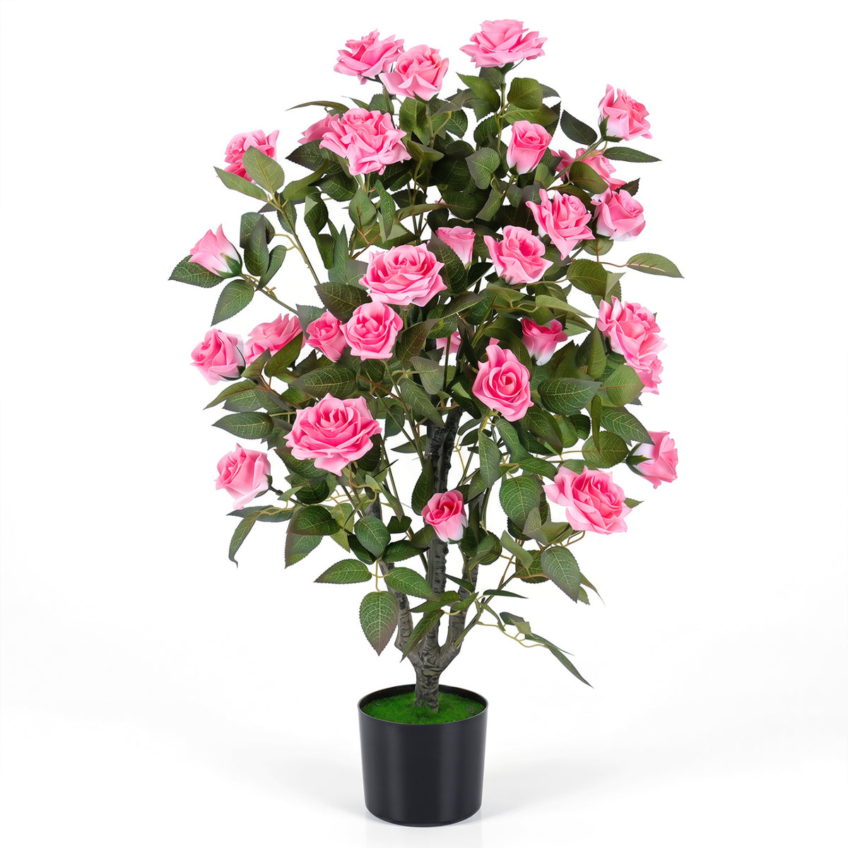 35.5 inches Artificial Rose Tree with Blooming Flowers and Green Leaves for Indoor-Pink