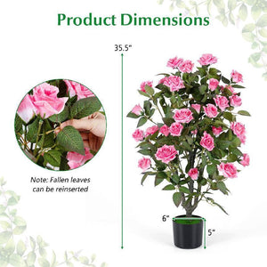 35.5 inches Artificial Rose Tree with Blooming Flowers and Green Leaves for Indoor-Pink view 3