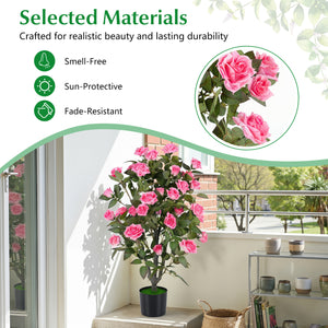 35.5 inches Artificial Rose Tree with Blooming Flowers and Green Leaves for Indoor-Pink view 4