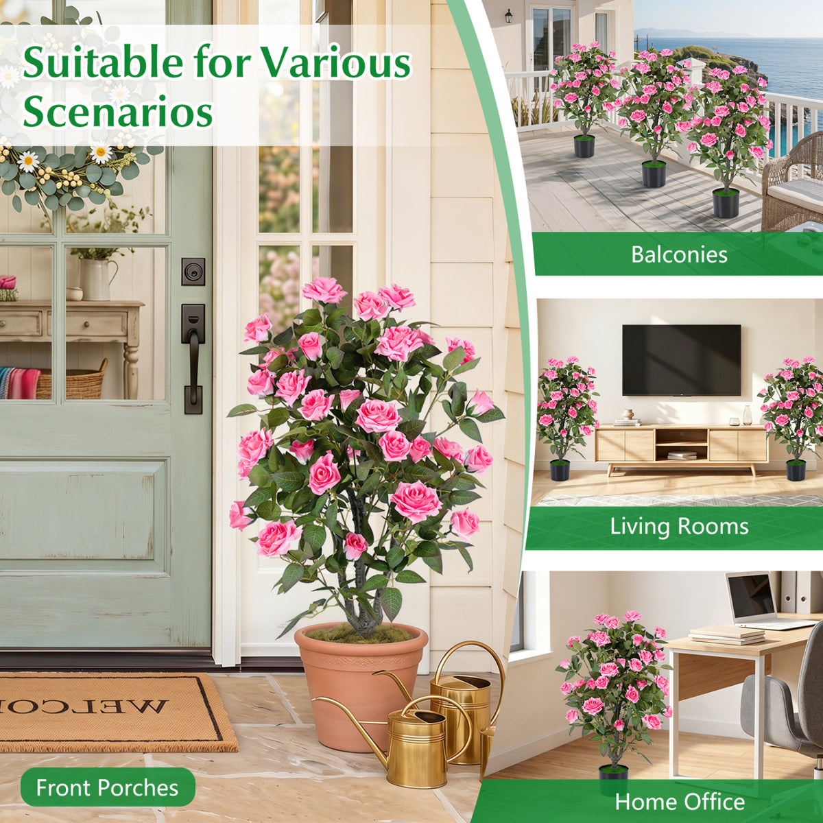 35.5 inches Artificial Rose Tree with Blooming Flowers and Green Leaves for Indoor-Pink view 7