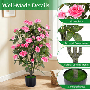 35.5 inches Artificial Rose Tree with Blooming Flowers and Green Leaves for Indoor-Pink view 8