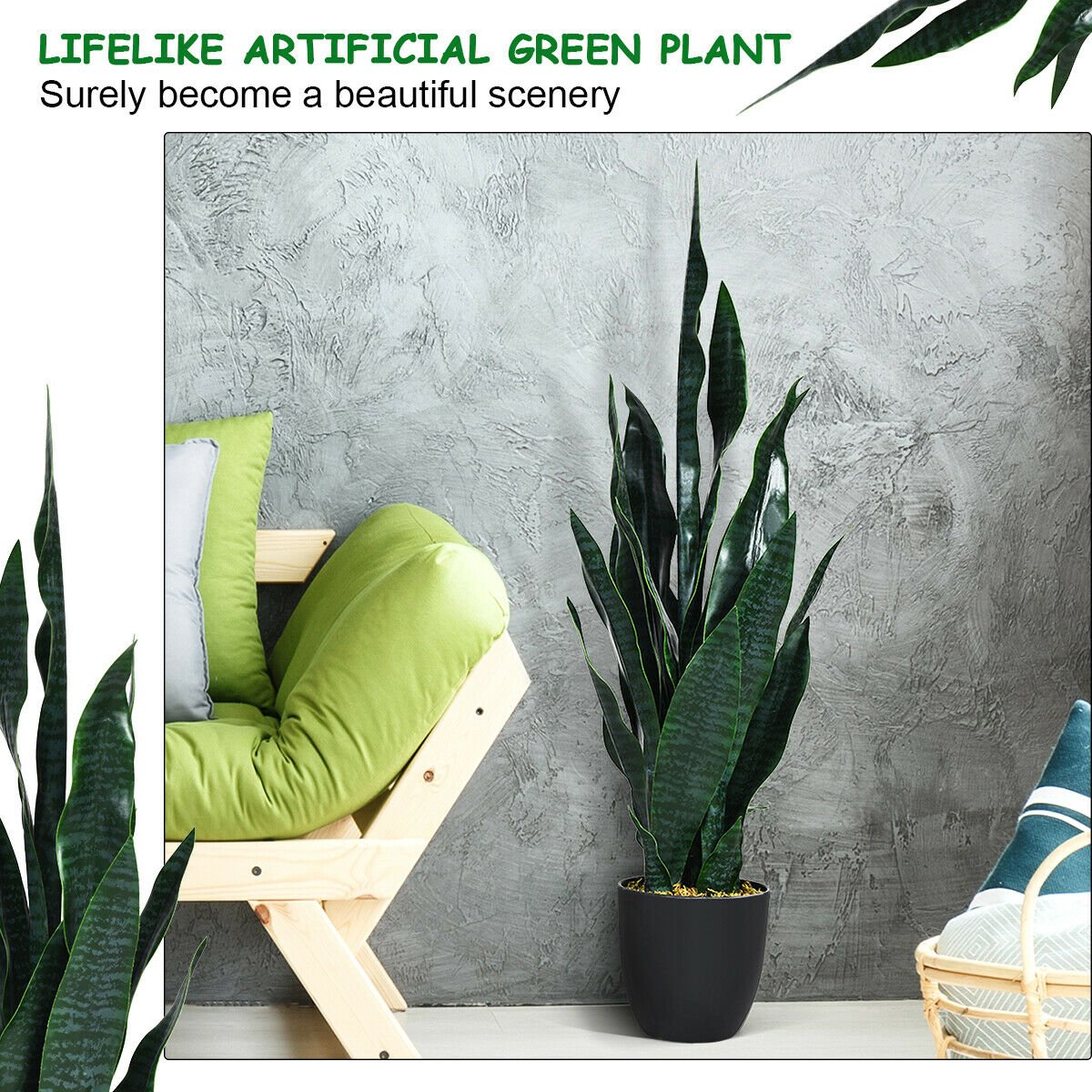 35.5 Inch, Indoor-Outdoor Artificial Fake Snake Plant view 9