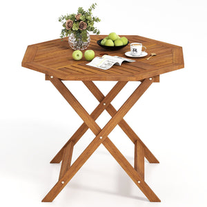 35.5 Inch Solid Wood Patio Dining Table Octagon Table with 1.97 Inch Umbrella Hole