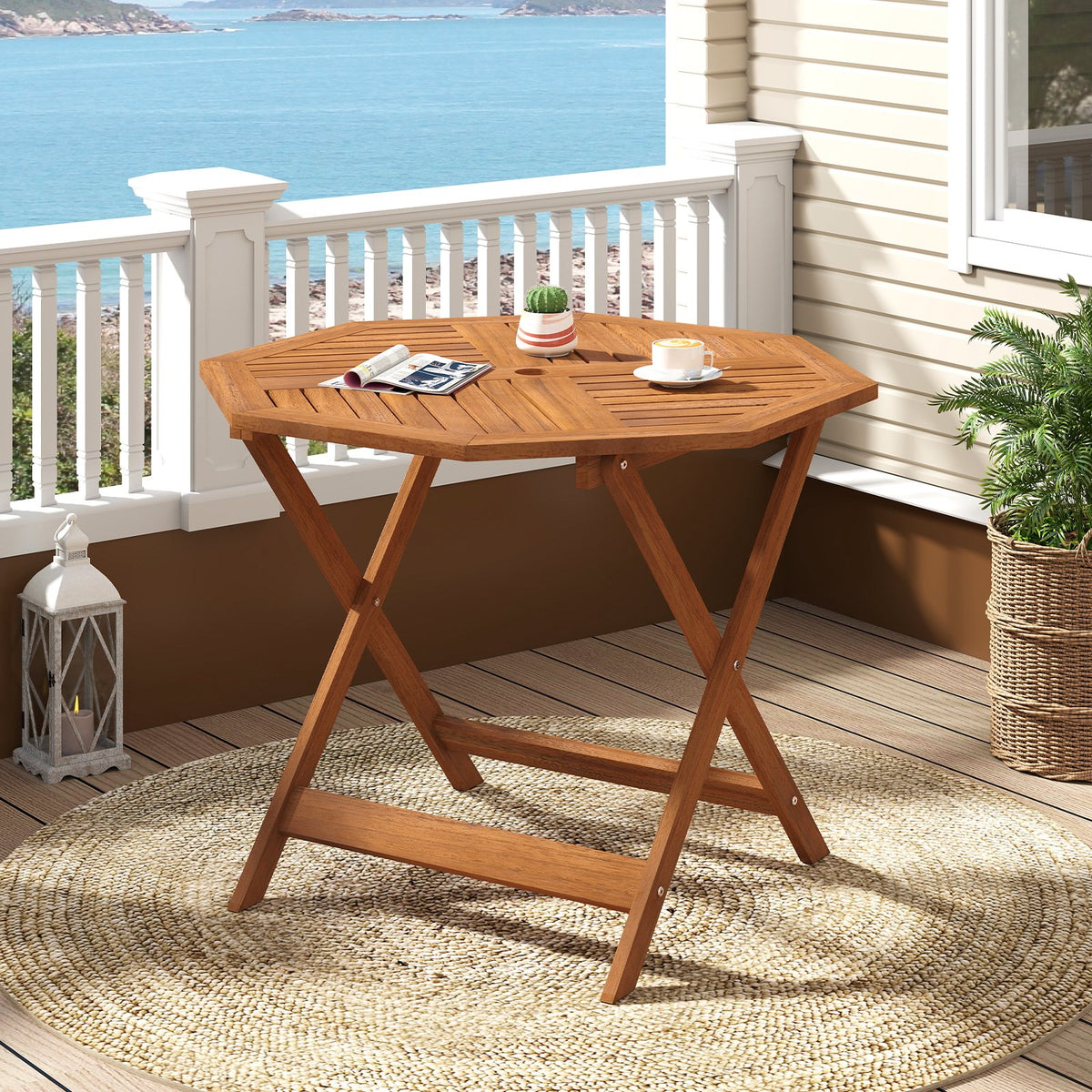 35.5 Inch Solid Wood Patio Dining Table Octagon Table with 1.97 Inch Umbrella Hole view 2