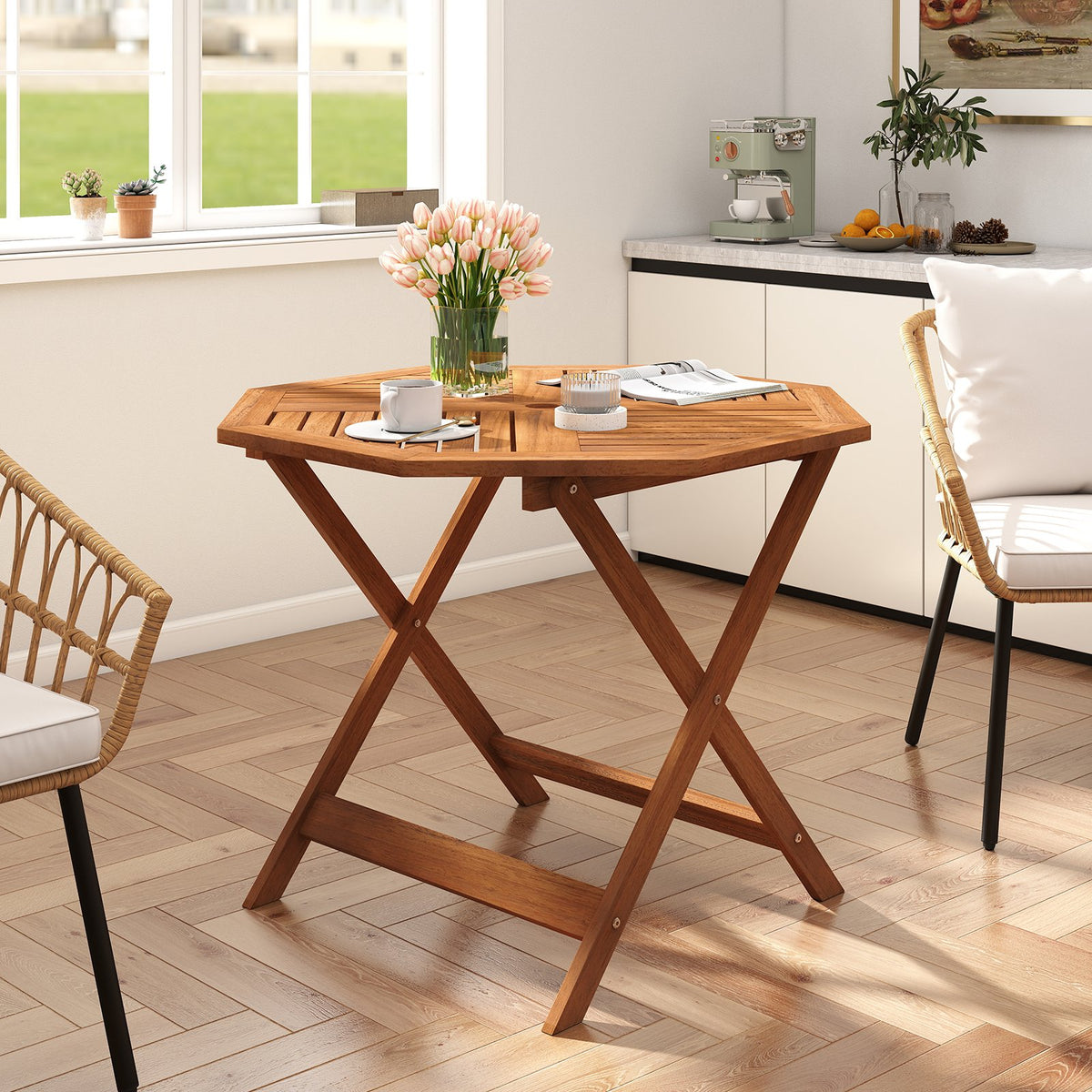 35.5 Inch Solid Wood Patio Dining Table Octagon Table with 1.97 Inch Umbrella Hole view 3