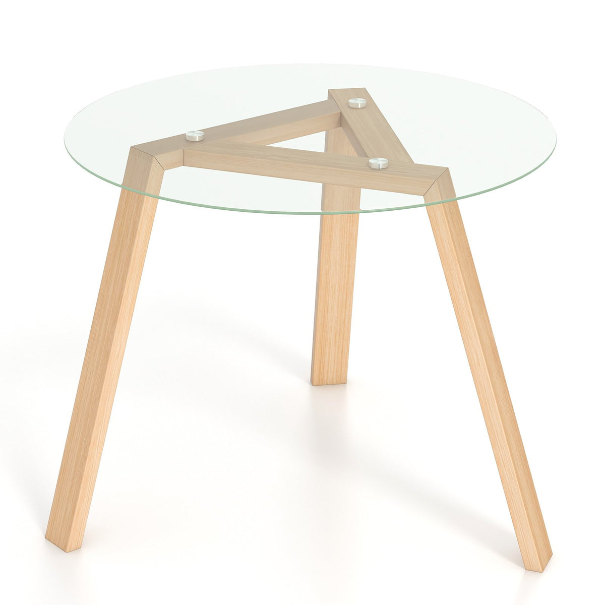 36 Inches Round Glass Dining Table for 4 with Rubber Wood Frame-Natural view 4