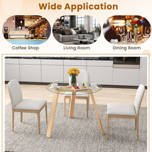 36 Inches Round Glass Dining Table for 4 with Rubber Wood Frame-Natural view 9