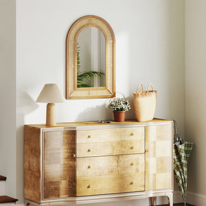 35.5 Inches x 23.5 Inches Rattan Wall Mounted Decorative Mirror with Wooden Frame-Natural view 2
