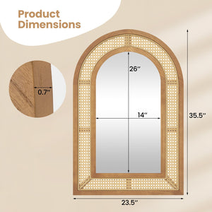 35.5 Inches x 23.5 Inches Rattan Wall Mounted Decorative Mirror with Wooden Frame-Natural view 5