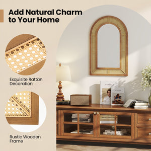35.5 Inches x 23.5 Inches Rattan Wall Mounted Decorative Mirror with Wooden Frame-Natural view 8
