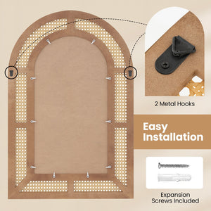 35.5 Inches x 23.5 Inches Rattan Wall Mounted Decorative Mirror with Wooden Frame-Natural view 9