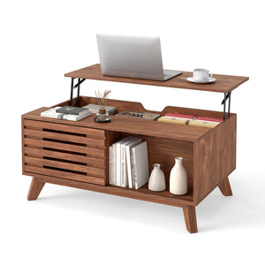 35.5 inches Lift Top Coffee Table with Hidden Compartment and Sliding Door for Living Room-Brown