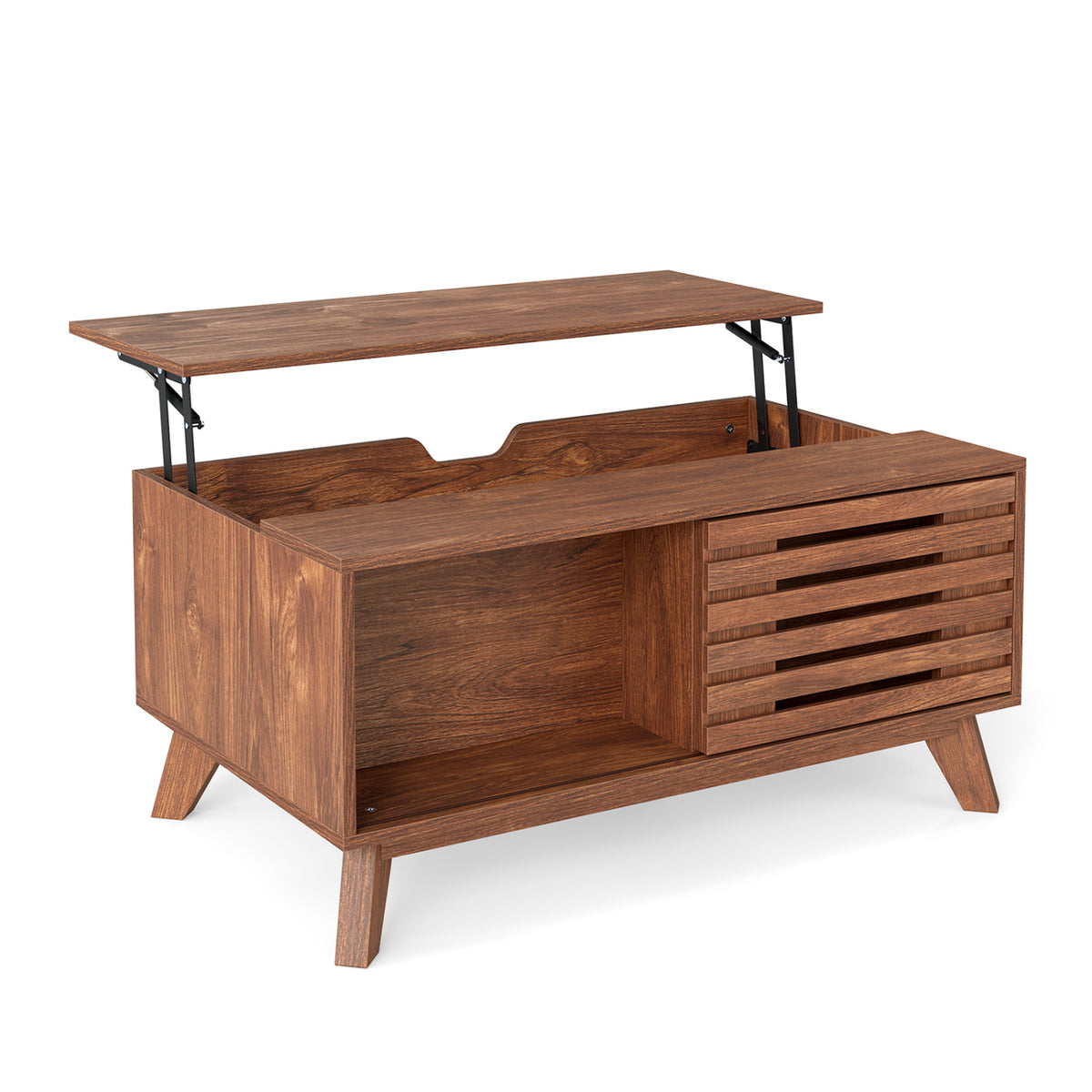 35.5 inches Lift Top Coffee Table with Hidden Compartment and Sliding Door for Living Room-Brown view 4