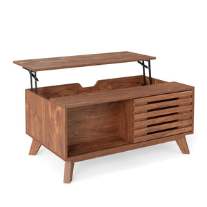 35.5 inches Lift Top Coffee Table with Hidden Compartment and Sliding Door for Living Room-Brown view 4