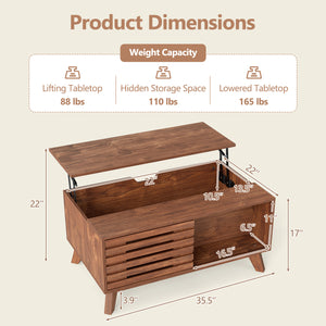 35.5 inches Lift Top Coffee Table with Hidden Compartment and Sliding Door for Living Room-Brown view 5