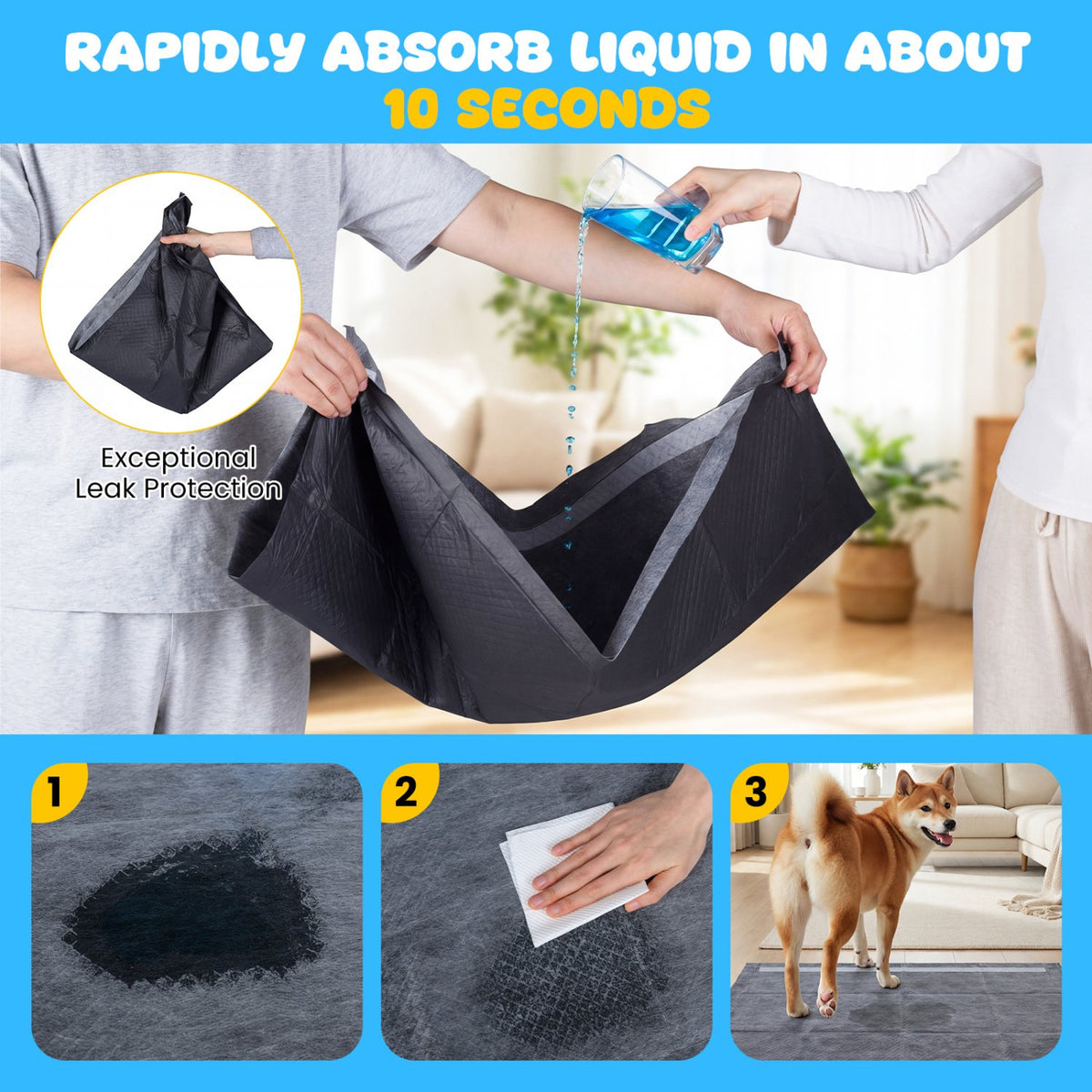 35.5 inches x 24 inches Charcoal Dog Pee Pads 6-Layer for Dogs-Black view 8