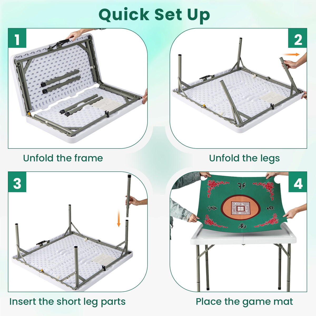 35 Inch 4 Player Game Card Folding Mahjong Table with Cup Holders-Light Green view 7