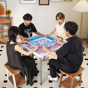 35 Inch 4 Player Game Card Folding Mahjong Table with Cup Holders-Pink view 3