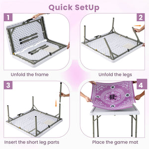 35 Inch 4 Player Game Card Folding Mahjong Table with Cup Holders-Pink view 7