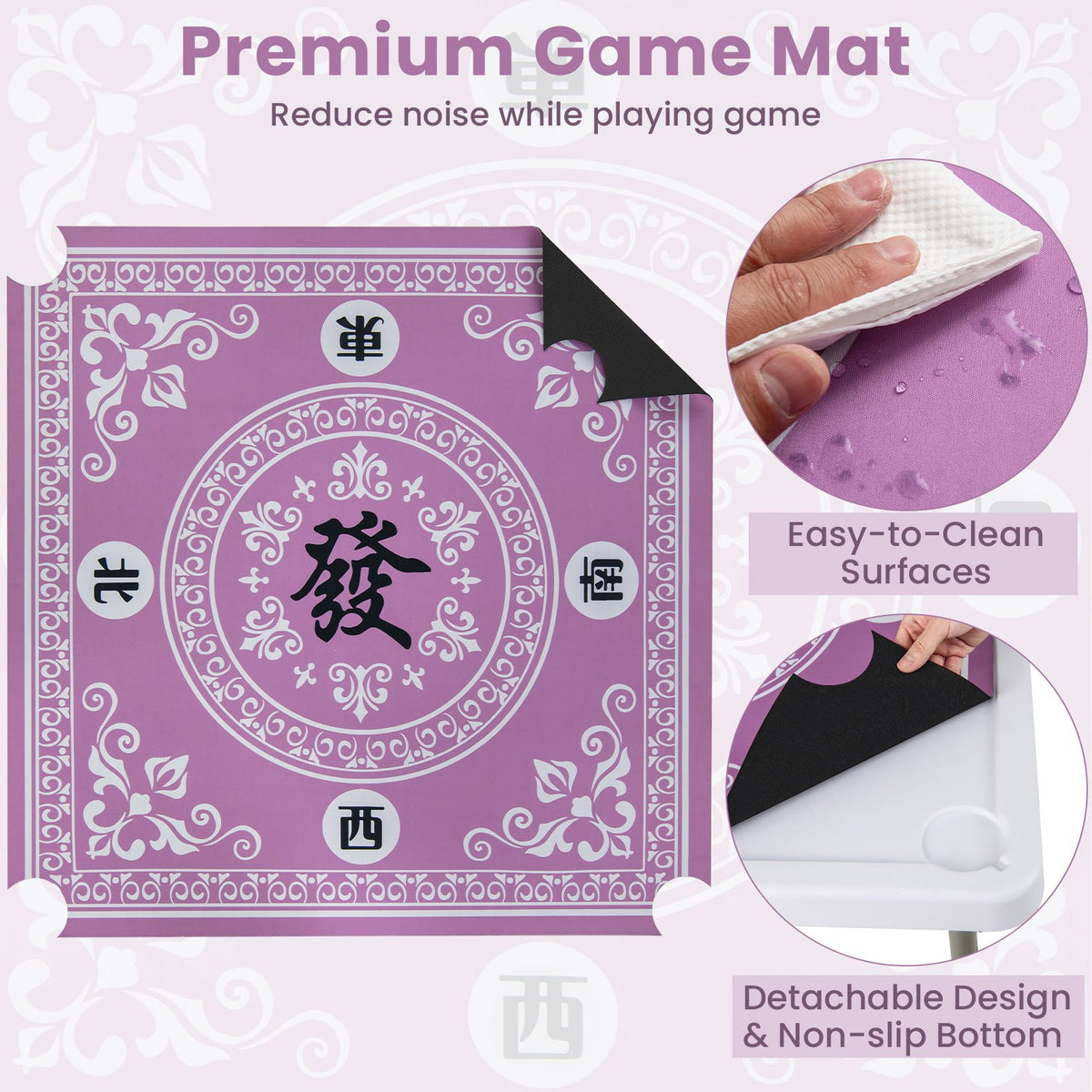 35 Inch 4 Player Game Card Folding Mahjong Table with Cup Holders-Pink view 8