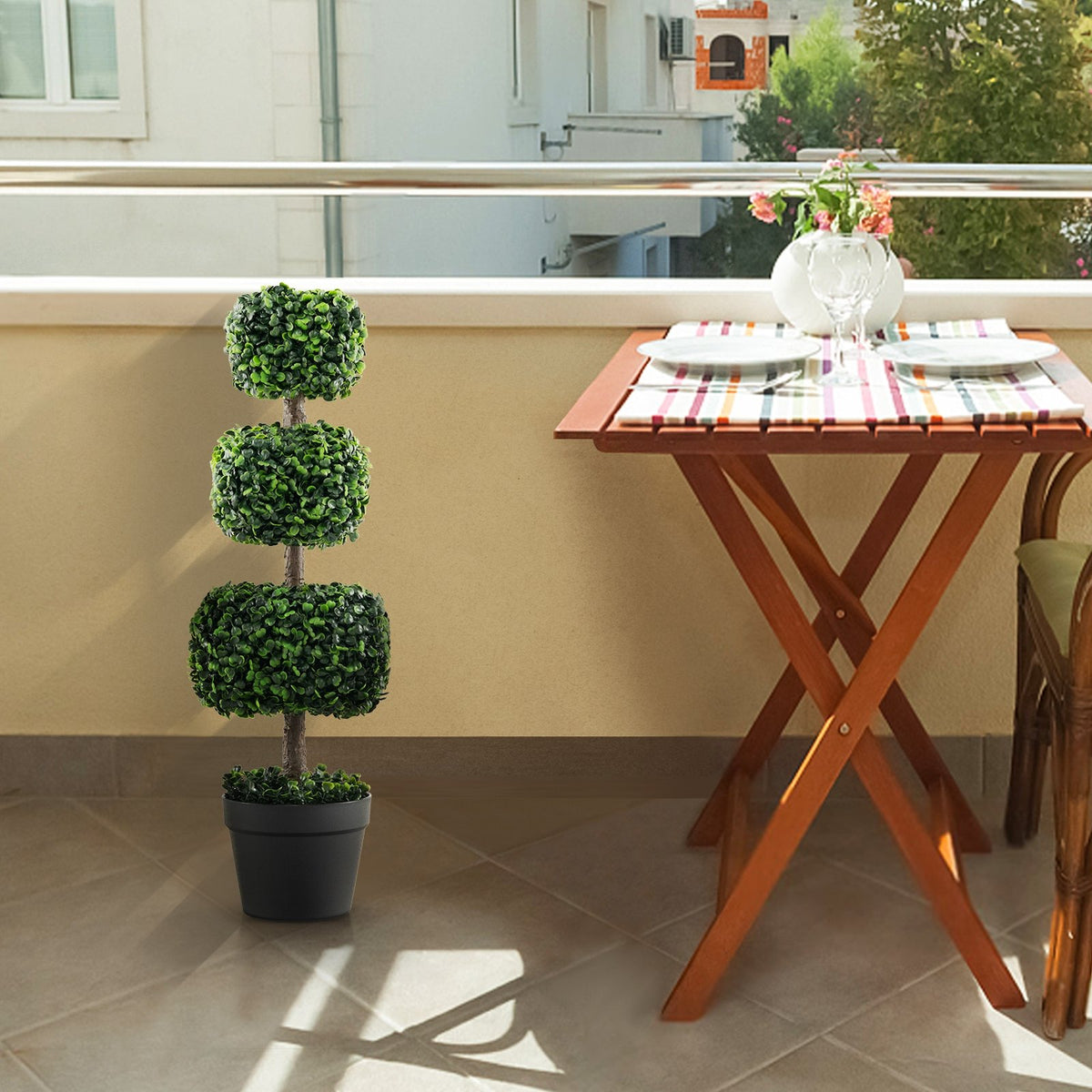 35 Inch Artificial Boxwood Topiary Ball Tree with Cement-filled Pot-Green view 3
