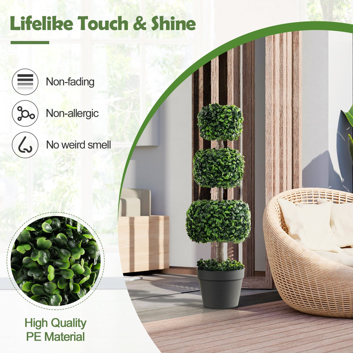 35 Inch Artificial Boxwood Topiary Ball Tree with Cement-filled Pot-Green view 5