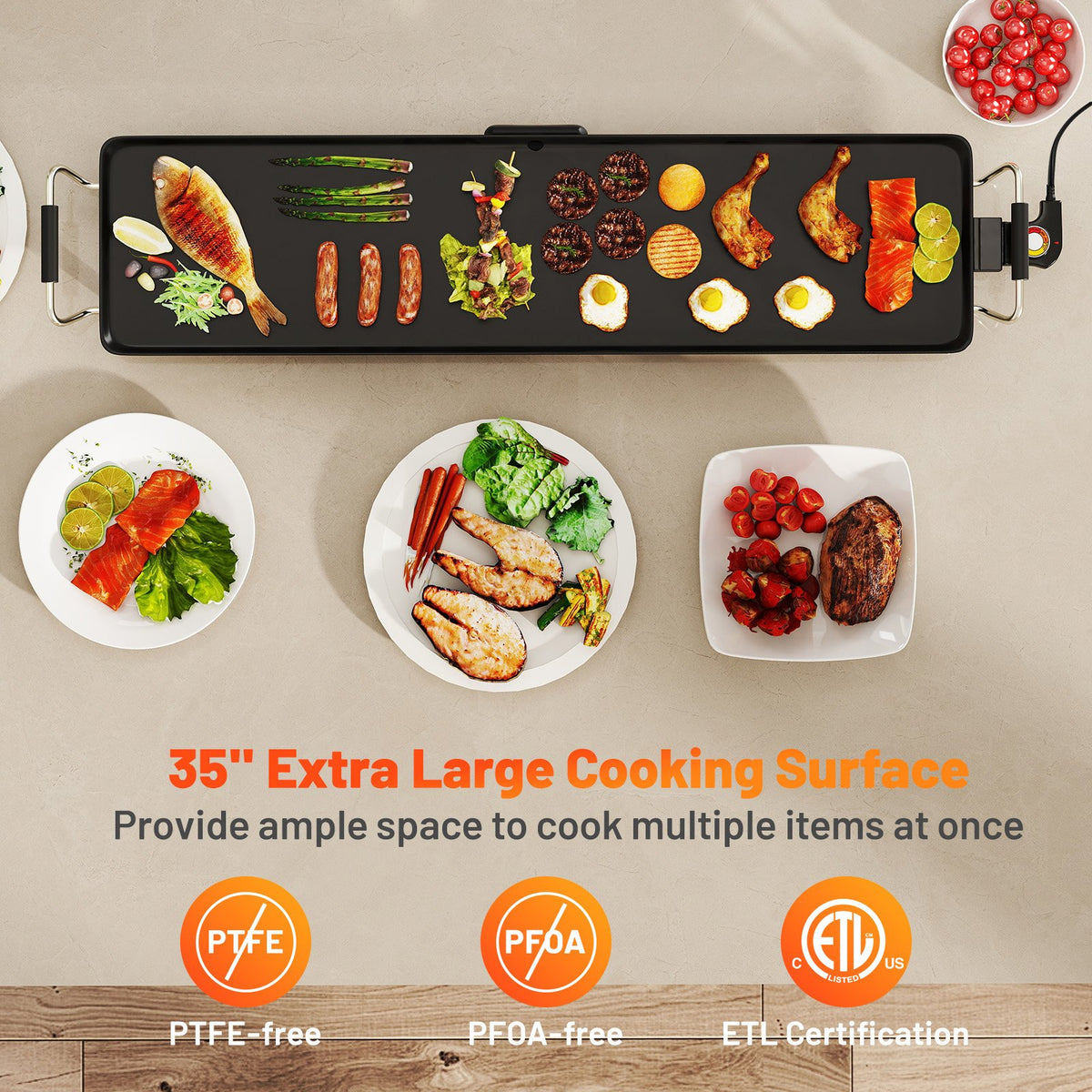 35 Inch Large Electric Griddle Nonstick BBQ Grill with Adjustable Temperature-M view 4