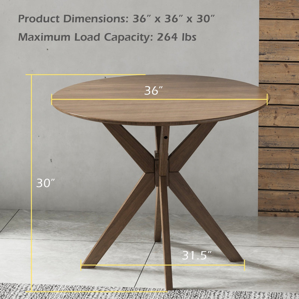 36 Inch Round Wood Dining Table with Intersecting Pedestal Base view 4
