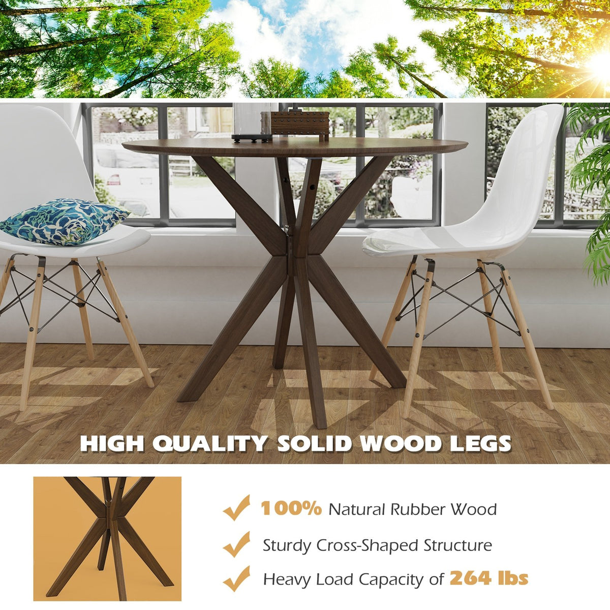36 Inch Round Wood Dining Table with Intersecting Pedestal Base view 5