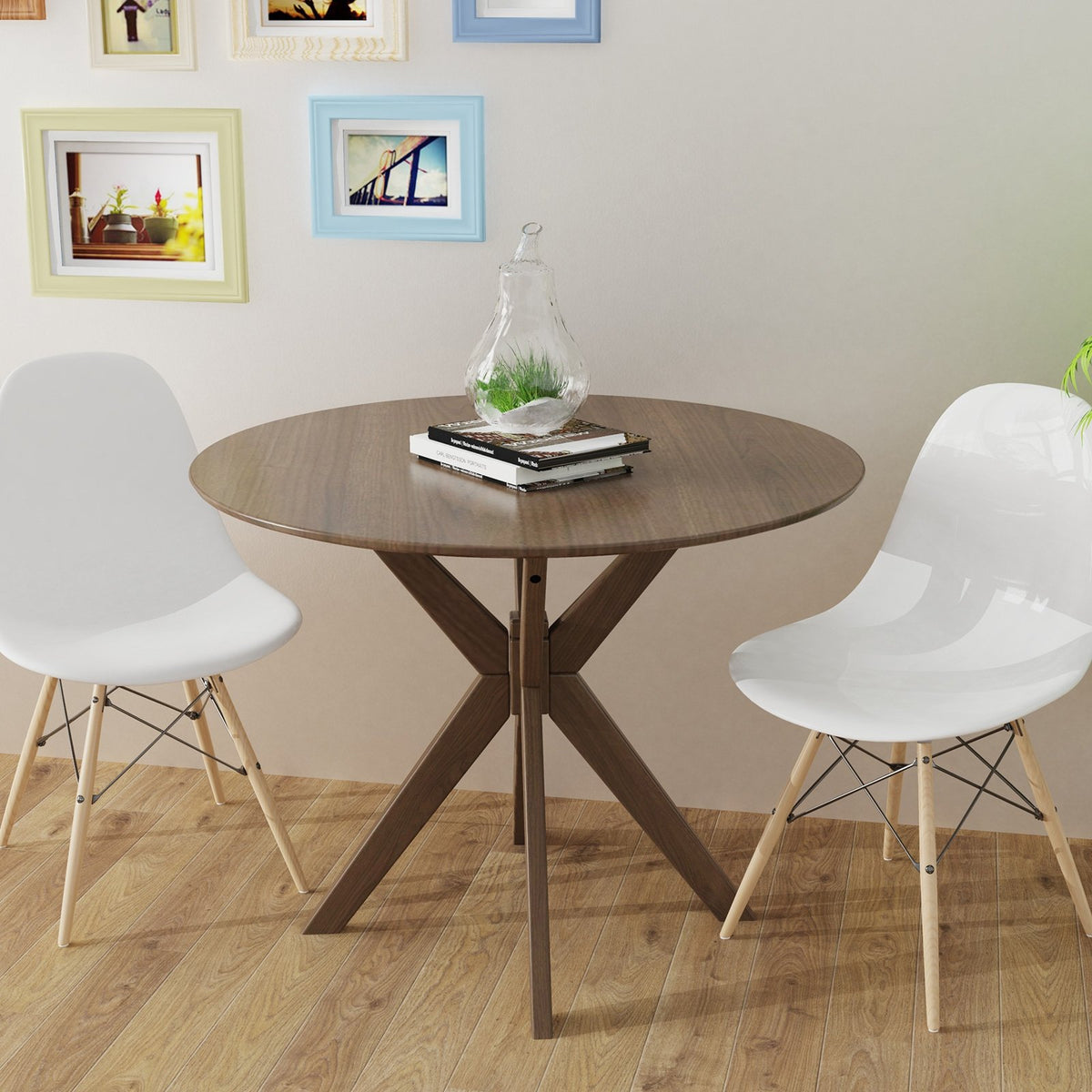 36 Inch Round Wood Dining Table with Intersecting Pedestal Base view 6
