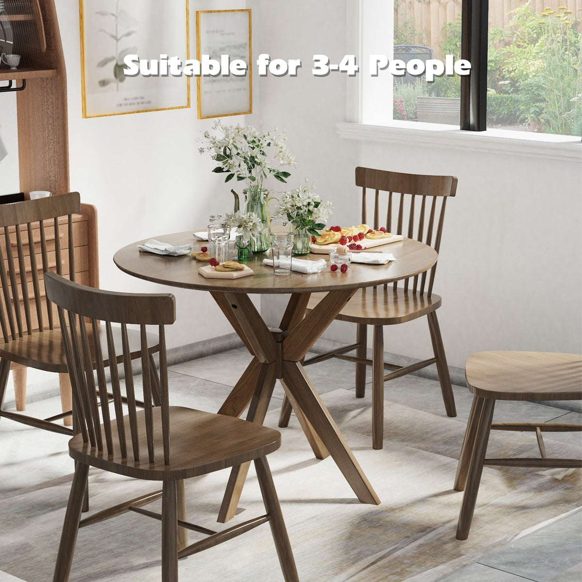 36 Inch Round Wood Dining Table with Intersecting Pedestal Base view 7