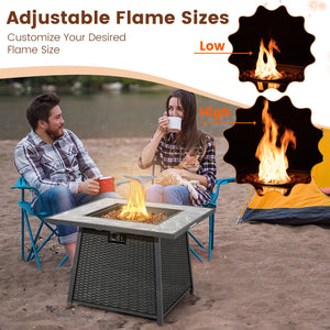 35 Inch Propane Gas Fire Pit Table Wicker Rattan with Lava Rocks PVC Cover-Black view 8