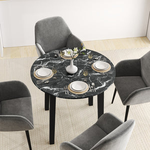 35 Inch Round Dining Table with Rubber Wood Legs and Marble-textured Veneer Tabletop-Black view 6