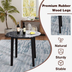 35 Inch Round Dining Table with Rubber Wood Legs and Marble-textured Veneer Tabletop-Black view 7