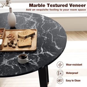 35 Inch Round Dining Table with Rubber Wood Legs and Marble-textured Veneer Tabletop-Black view 9
