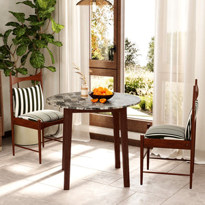 35 Inch Round Dining Table with Rubber Wood Legs and Marble-textured Veneer Tabletop-Brown view 3