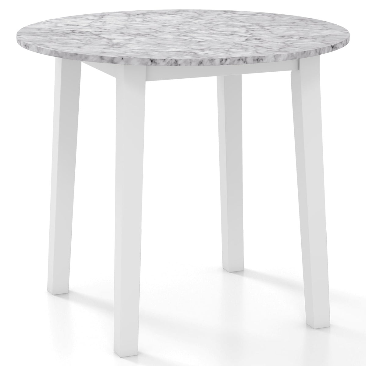 35 Inch Round Dining Table with Rubber Wood Legs and Marble-textured Veneer Tabletop-White