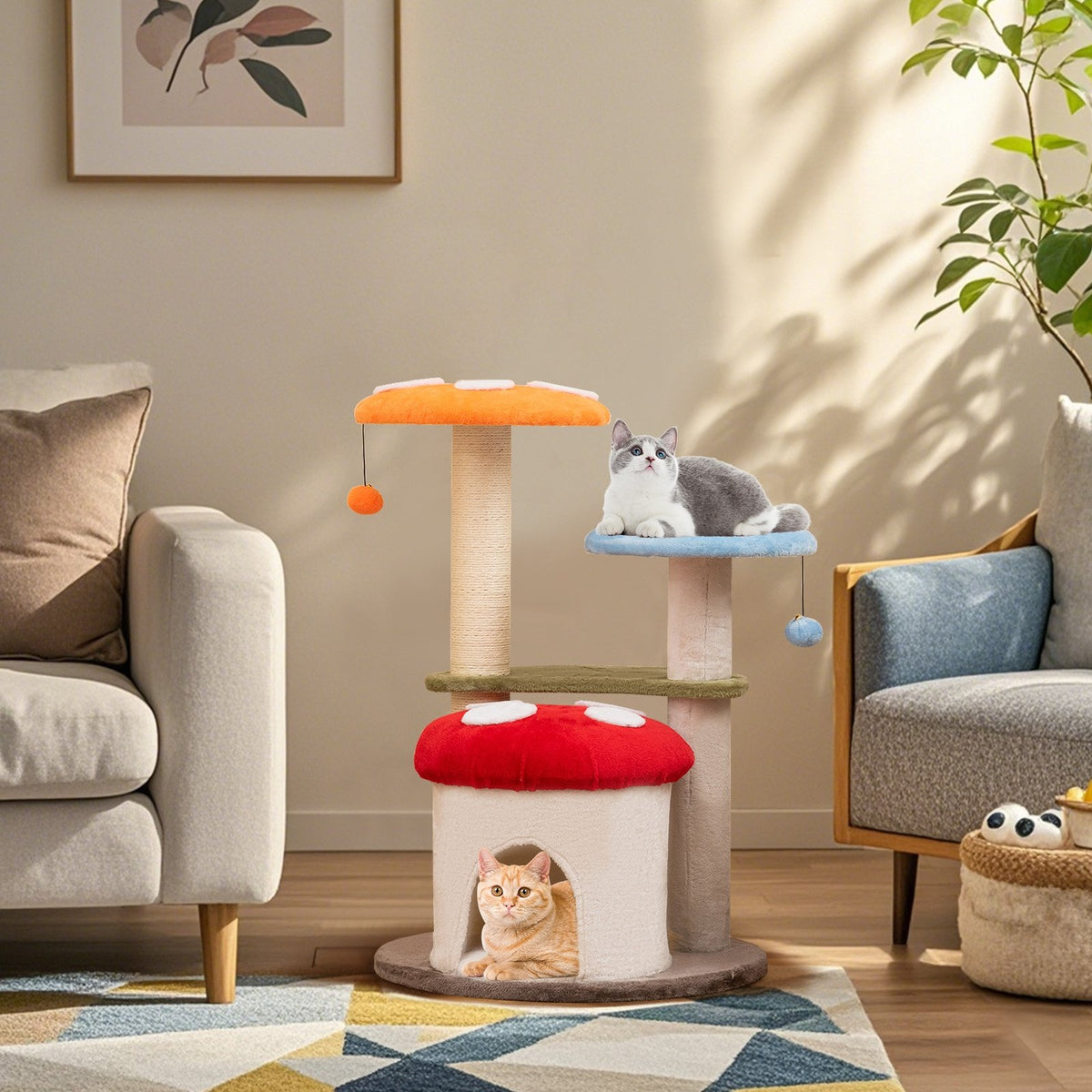 35 Inch Tall Cat Tower with Sisal Scratching Posts Cat Condo and Padded Platforms-Multicolor view 2