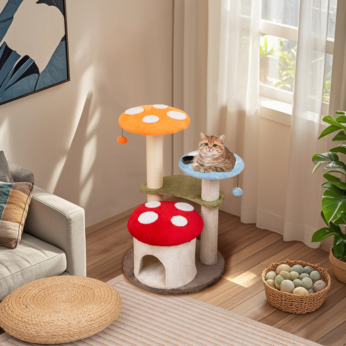 35 Inch Tall Cat Tower with Sisal Scratching Posts Cat Condo and Padded Platforms-Multicolor view 3