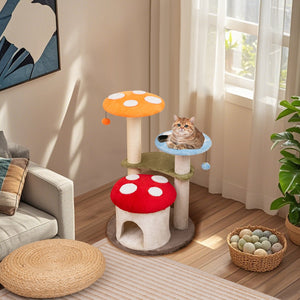35 Inch Tall Cat Tower with Sisal Scratching Posts Cat Condo and Padded Platforms-Multicolor view 3