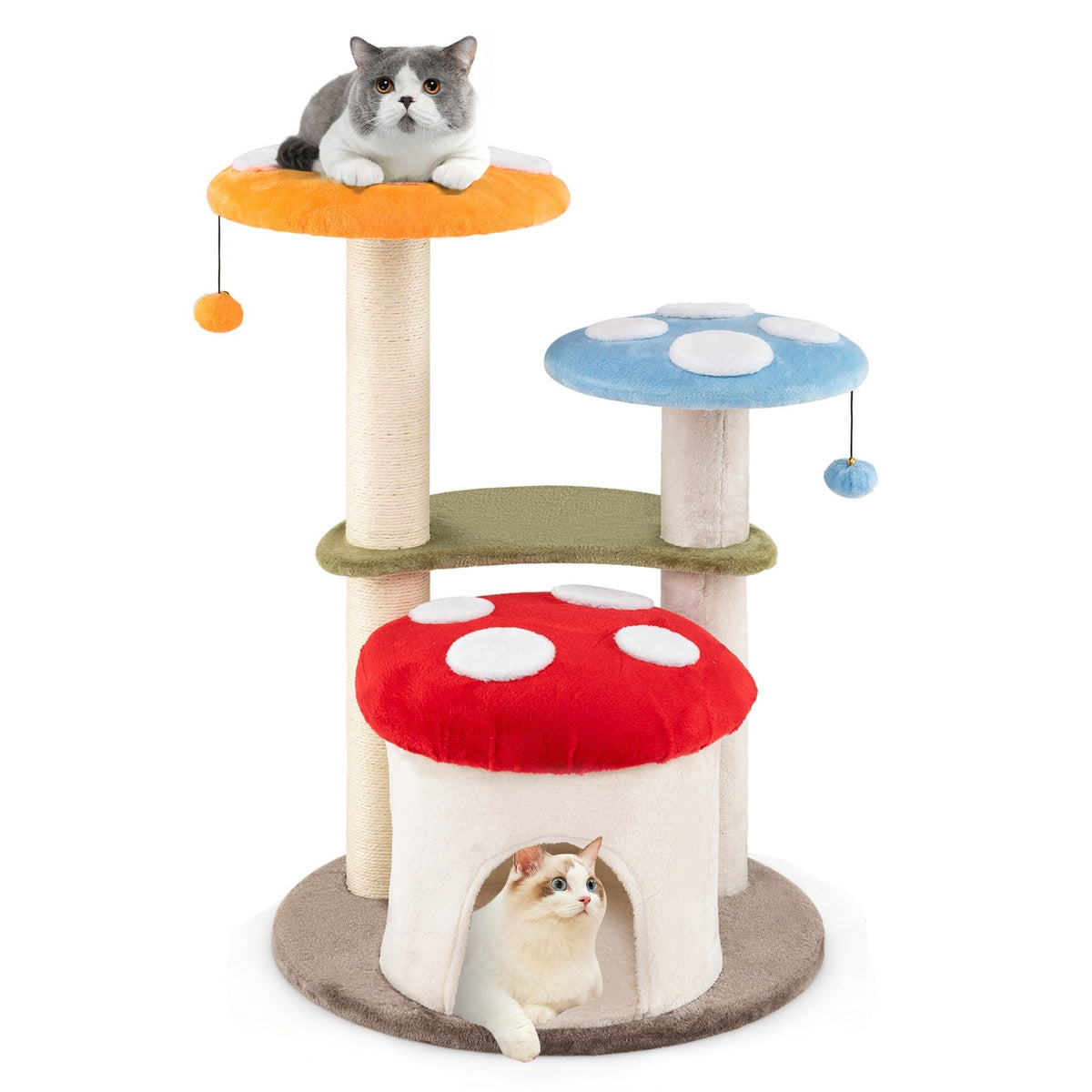 35 Inch Tall Cat Tower with Sisal Scratching Posts Cat Condo and Padded Platforms-Multicolor view 4
