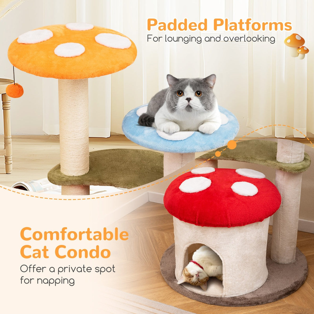 35 Inch Tall Cat Tower with Sisal Scratching Posts Cat Condo and Padded Platforms-Multicolor view 6