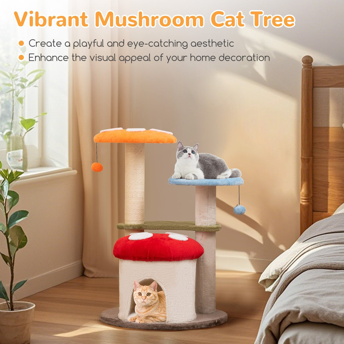 35 Inch Tall Cat Tower with Sisal Scratching Posts Cat Condo and Padded Platforms-Multicolor view 8