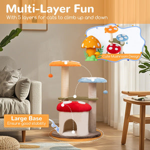 35 Inch Tall Cat Tower with Sisal Scratching Posts Cat Condo and Padded Platforms-Multicolor view 9