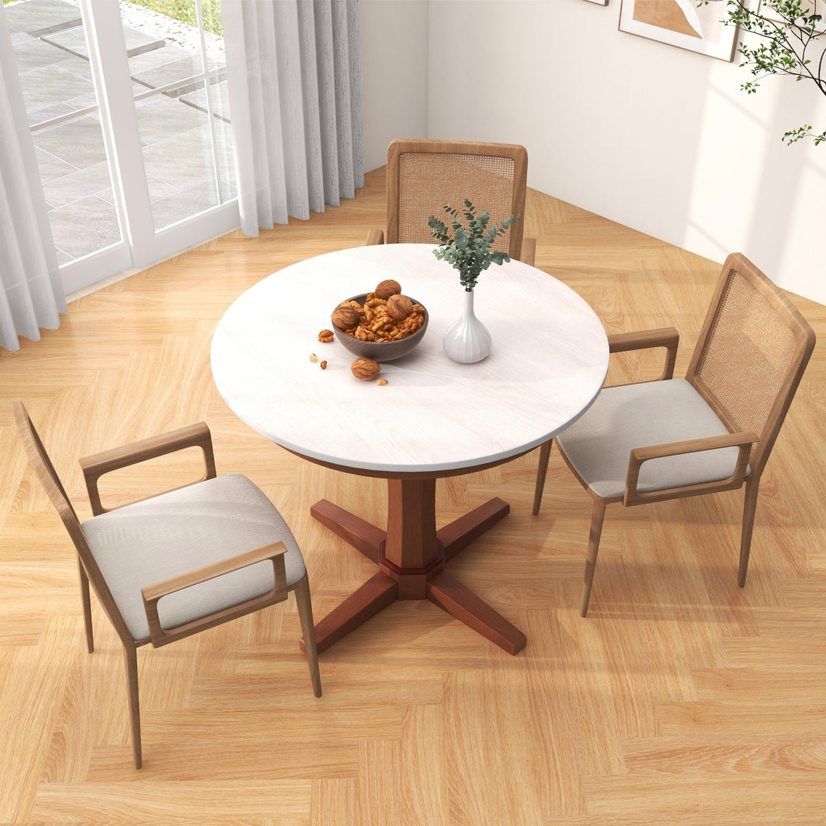 35 Inches Wooden Round Dining Table with Pedestal Base-White view 3