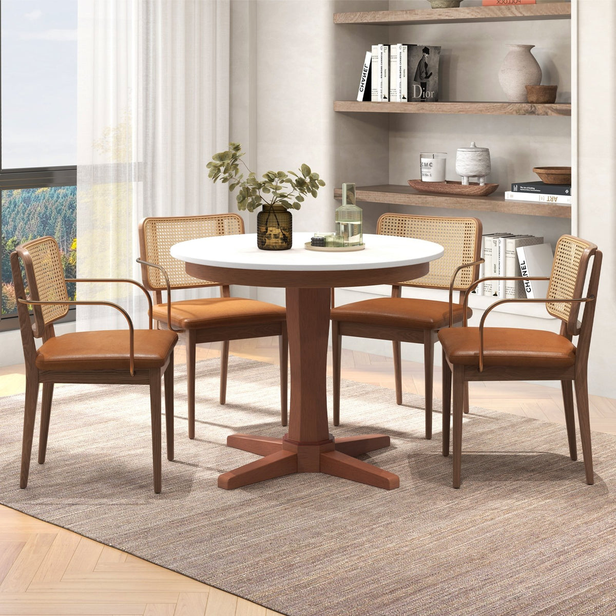 35 Inches Wooden Round Dining Table with Pedestal Base-White view 6